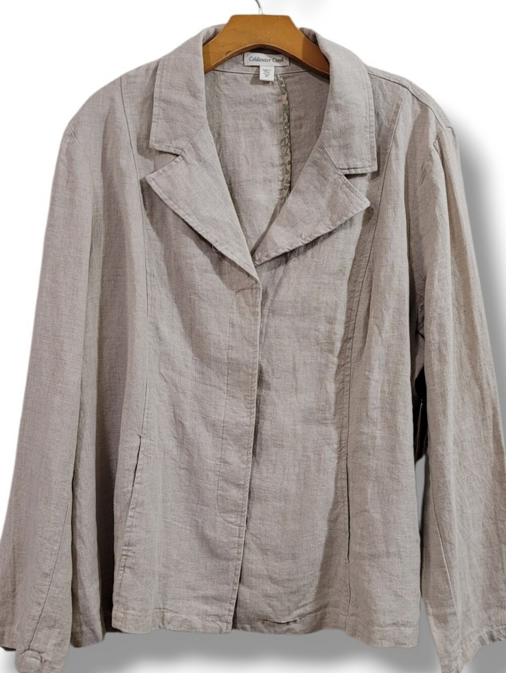 NWT Coldwater Creek 100 % Linen Shaped Blazer 3/4 Sleeve Sz 20 Oatmeal